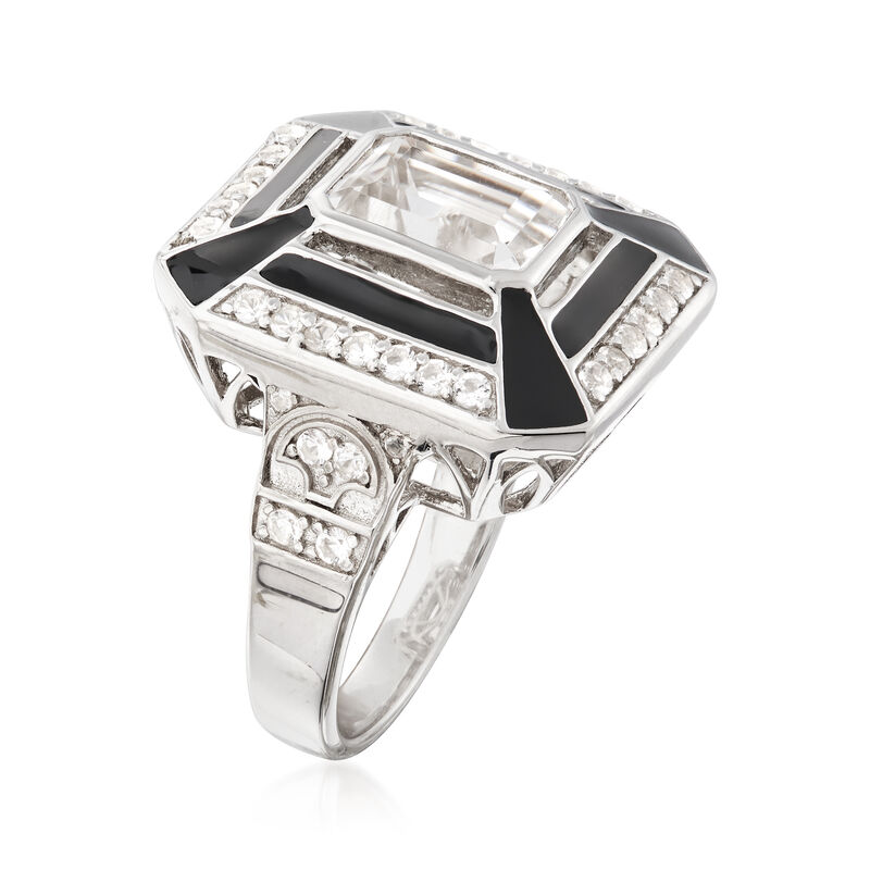 2.60 ct. t.w. White Topaz and Black Enamel Ring in Sterling Silver image number 2