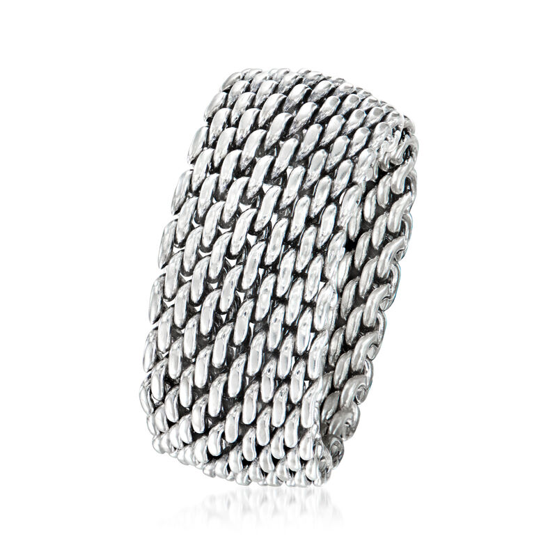 C. 1990 Vintage Tiffany Jewelry Sterling Silver Mesh Ring image number 2