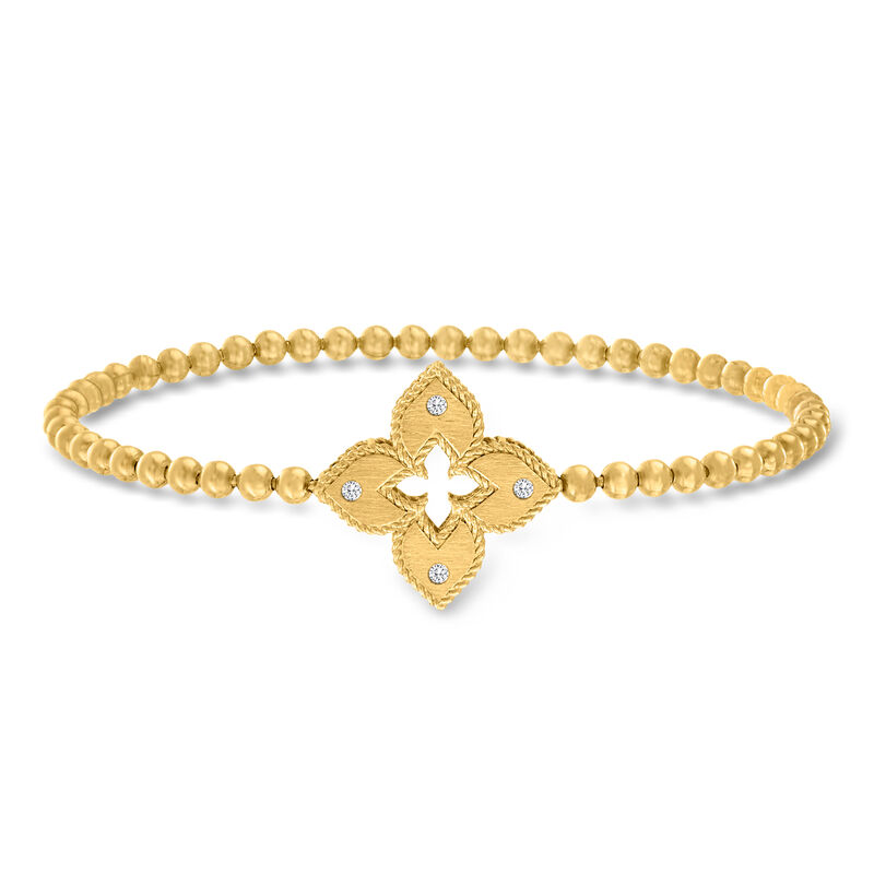 Roberto Coin "Venetian Princess" 18kt Yellow Gold Bead Stretch Bracelet with Diamonds. 7" image number 0