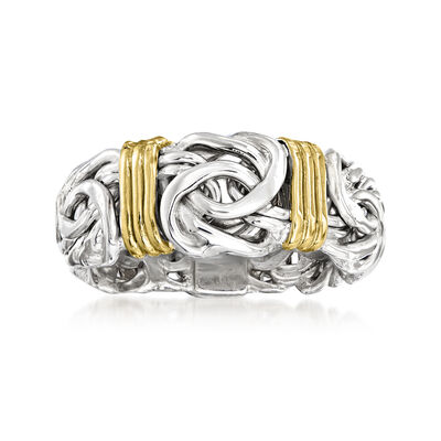 Sterling Silver Byzantine Ring with 14kt Gold Stations