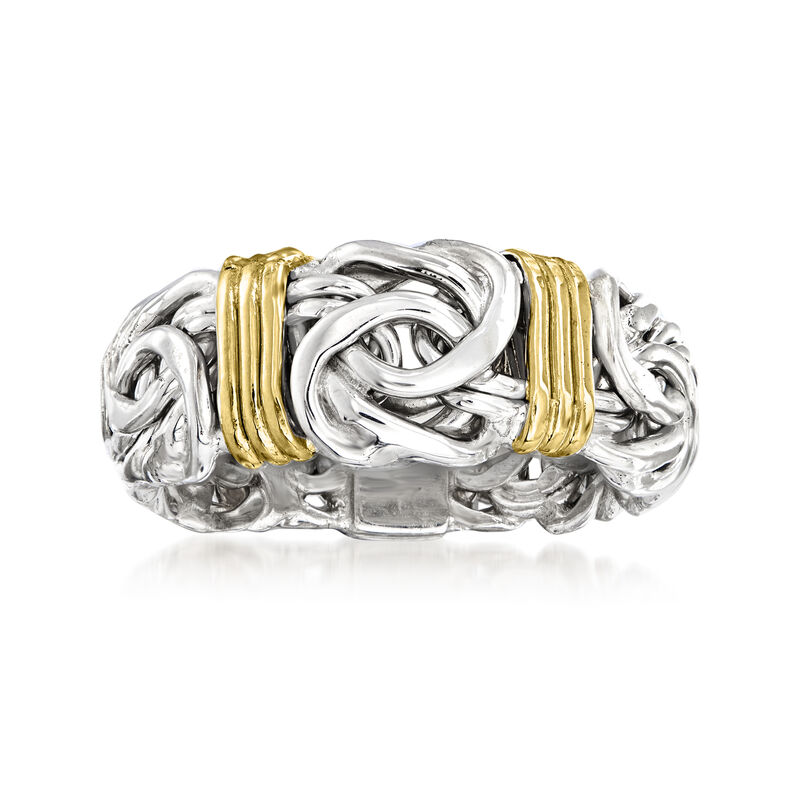 Sterling Silver Byzantine Ring with 14kt Gold Stations image number 0