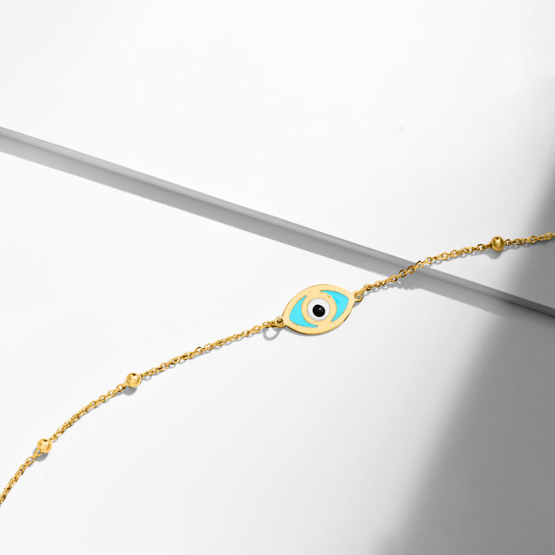 Italian 14kt Yellow Gold Evil Eye Bracelet with Multicolored Enamel image number 2
