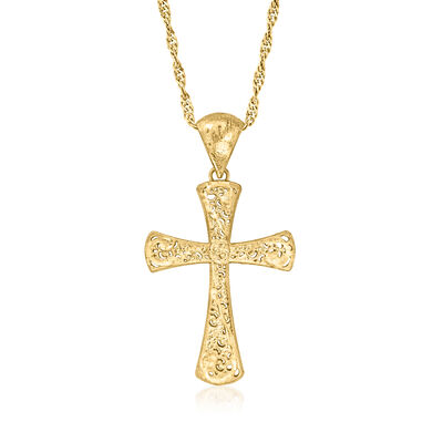 18kt Gold Over Sterling Filigree Cross Pendant Necklace 