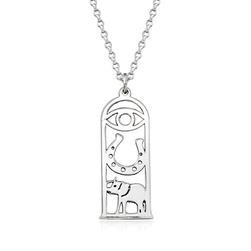 Sterling Silver Lucky Charm Cartouche Pendant Necklace image number 0