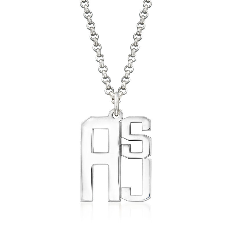 Sterling Silver Personalized Stacked Monogram Pendant Necklace. 18&quot; image number 1