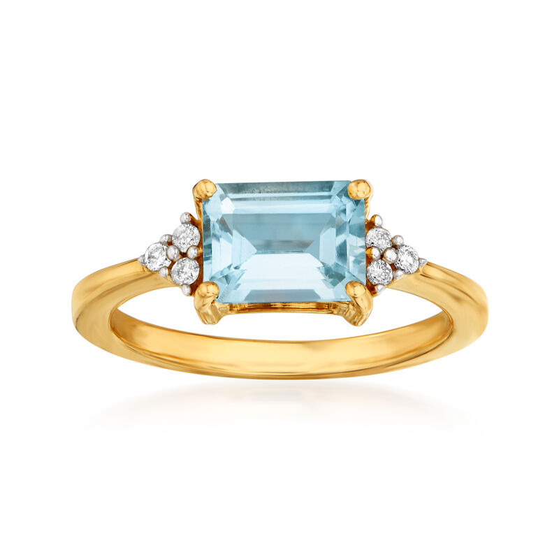 1.60 Carat Aquamarine Ring with Diamond Accents in 14kt Yellow Gold image number 0