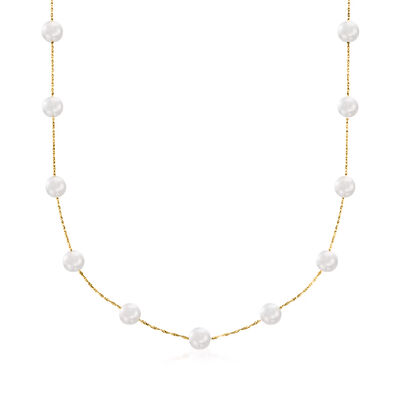 6-6.5mm Cultured Pearl Station Necklace in 14kt Yellow Gold
