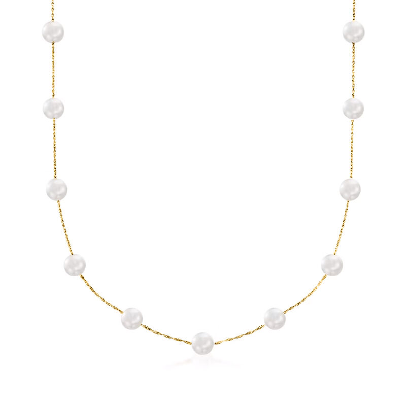 6-6.5mm Cultured Pearl Station Necklace in 14kt Yellow Gold image number 0