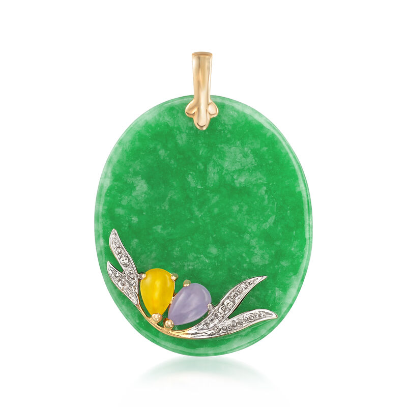 Multicolored Jade Pendant with 14kt Yellow Gold and Diamond Accents image number 1