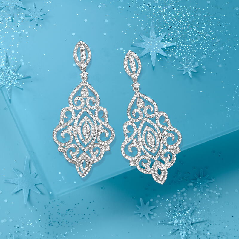 2.00 ct. t.w. Diamond Scrollwork Drop Earrings in Sterling Silver image number 2