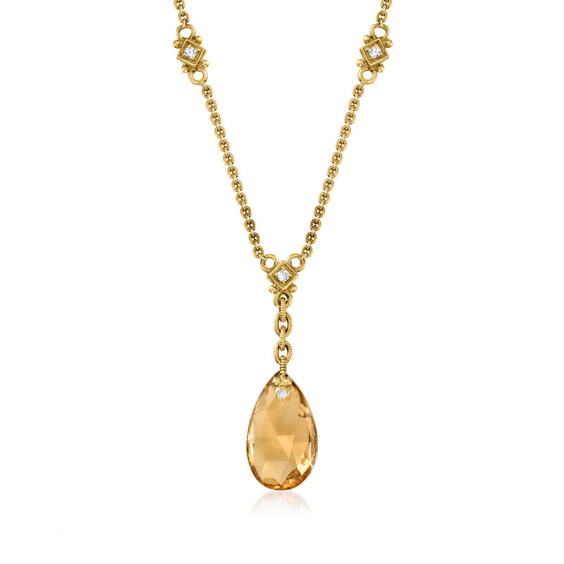 C. 1990 Vintage 7.85 Carat Smoky Quartz and .25 ct. t.w. Diamond Necklace in 18kt Yellow Gold. 17&quot; image number 0