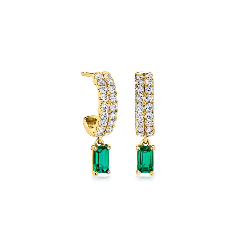 .40 ct. t.w. Lab-Grown Emerald C-Hoop Drop Earrings with .58 ct. t.w. Lab-Grown Diamonds in 14kt Yellow Gold  image number 0