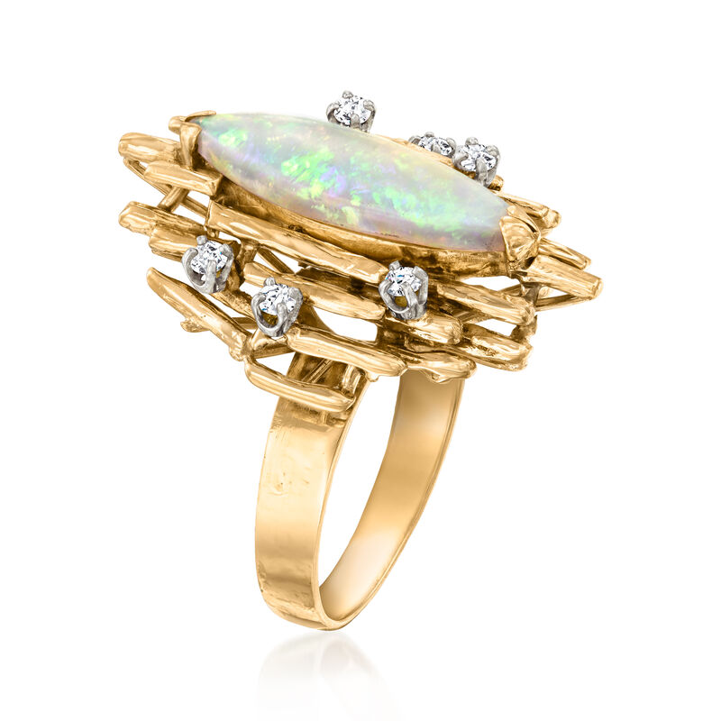 C. 1970 Vintage Opal Ring with .25 ct. t.w. Diamonds in 10kt Yellow Gold. Size 7 image number 2