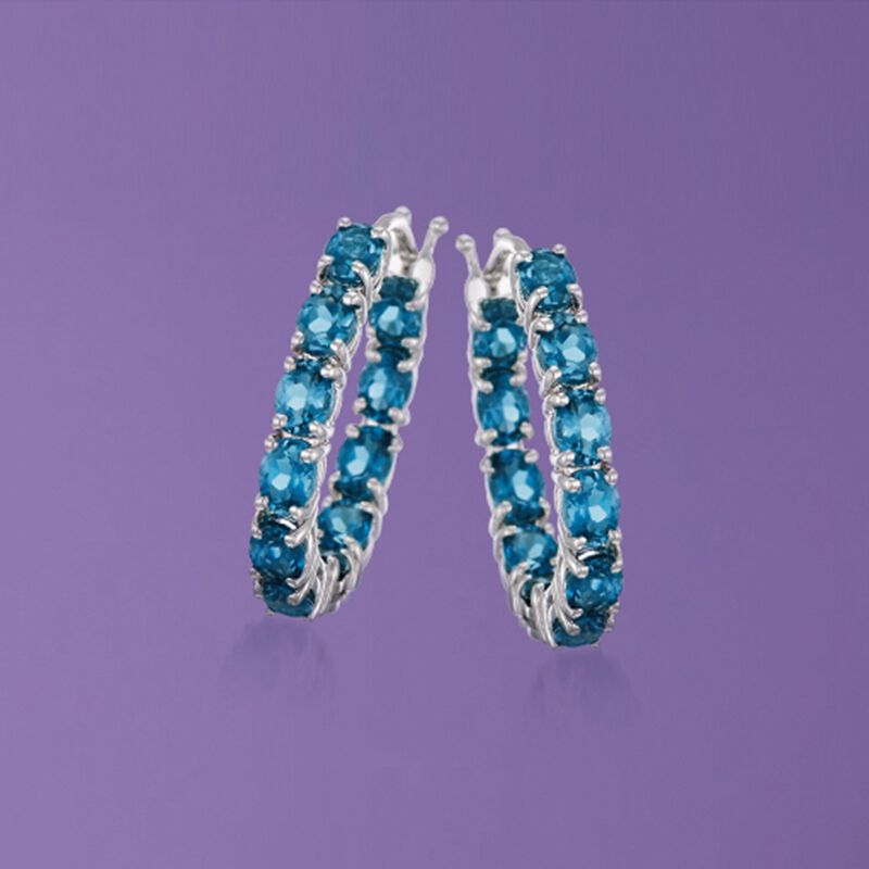 4.30 ct. t.w. London Blue Topaz Inside-Outside Hoop Earrings in Sterling Silver. 7/8" image number 1