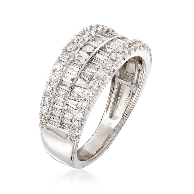 1.00 ct. t.w. Baguette and Round Diamond Four-Row Ring in 14kt White Gold image number 2