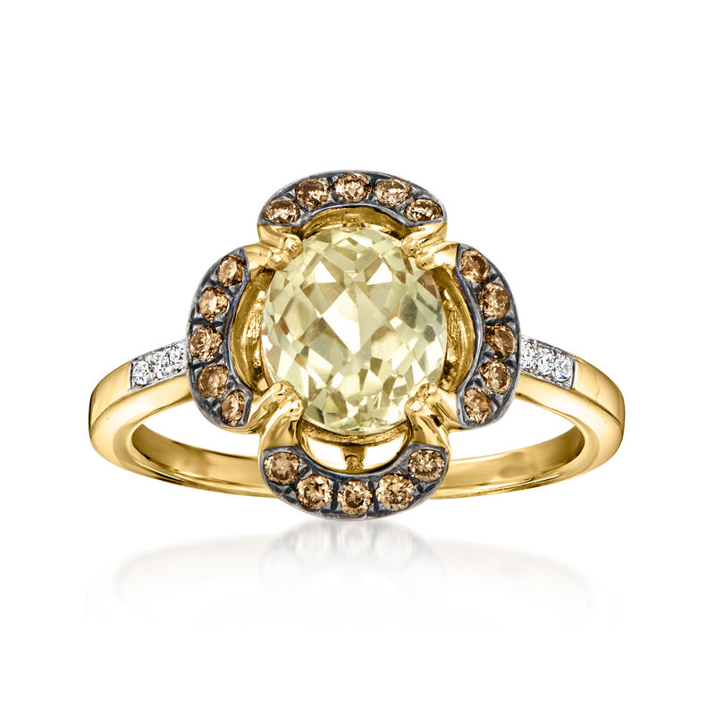 Le Vian 1.50 Carat Lemon Quartz and .21 ct. t.w. Chocolate Diamond Ring with Vanilla Diamonds in 14kt Honey Gold. Size 7 image number 0