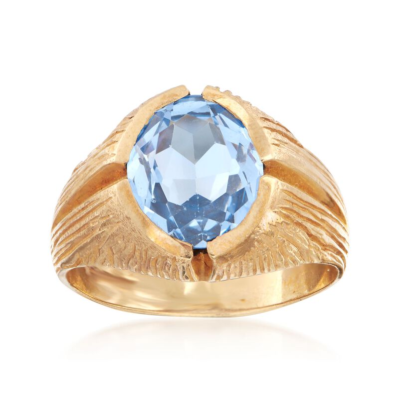 C. 1970 Vintage 4.95 Carat Synthetic Blue Spinel Ring in 10kt Yellow Gold. Size 9.75 image number 0