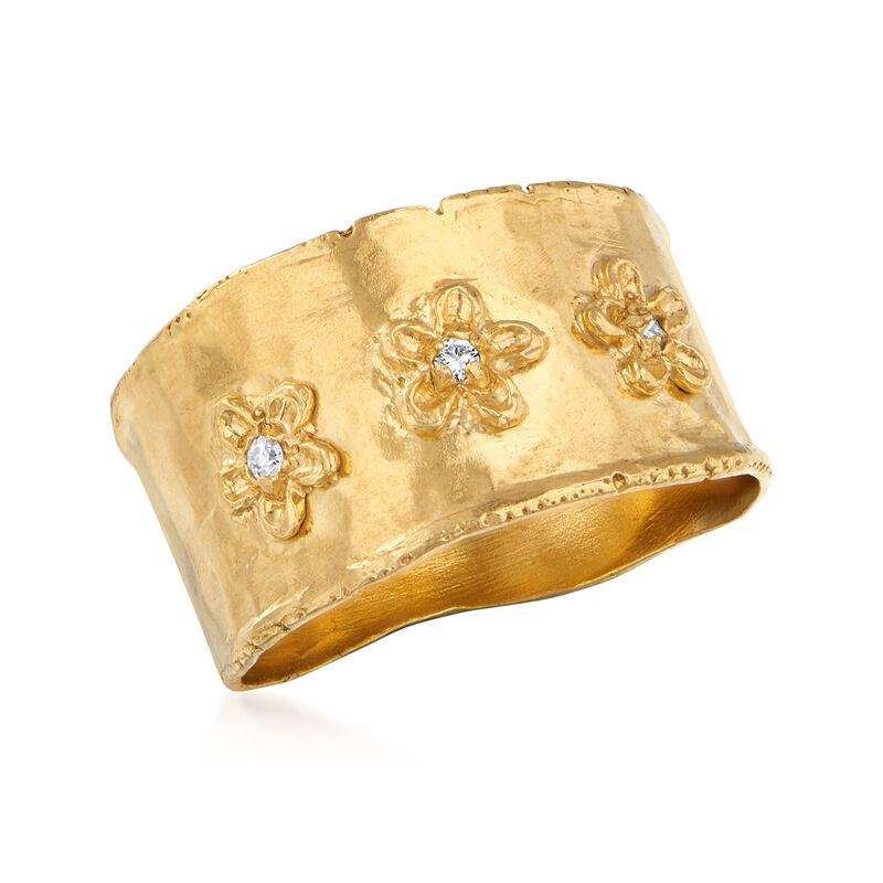 18kt Gold Over Sterling Flower Ring with Diamond Accents image number 3