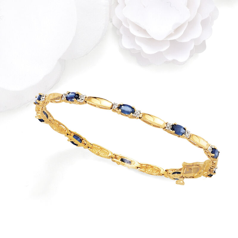 3.80 ct. t.w. Sapphire and .10 ct. t.w. Diamond Bracelet in 14kt Yellow Gold. 7.75&quot; image number 2