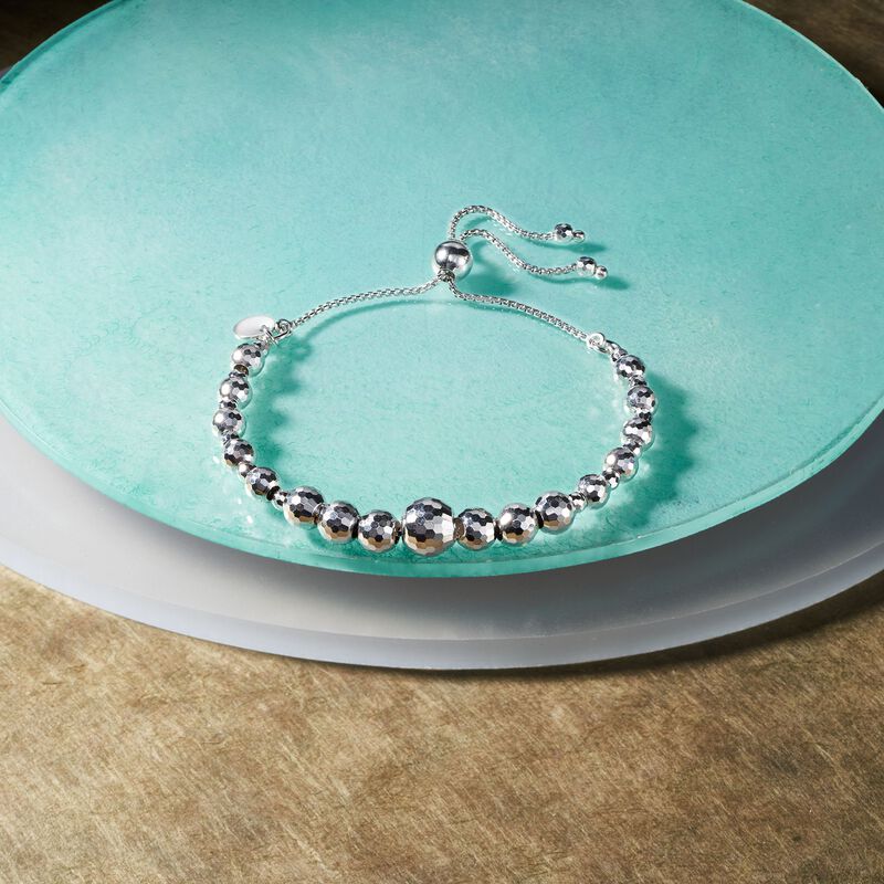 3-8mm Sterling Silver Faceted Bead Bolo Bracelet image number 4