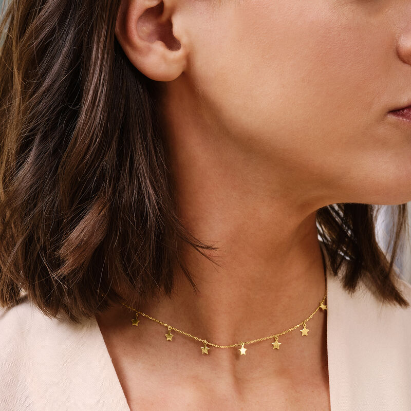Italian 10kt Yellow Gold Mini Star Station Necklace. 18&quot; image number 2