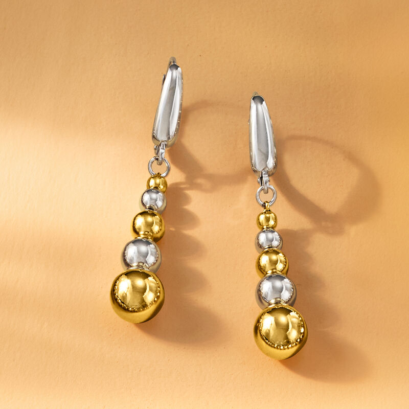 Italian Sterling Silver and 18kt Gold Over Sterling Graduated Bead Drop Earrings image number 2