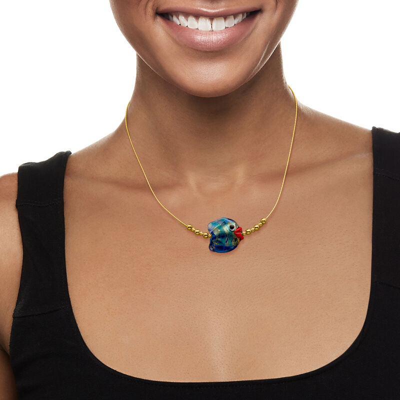 Italian Multicolored Murano Glass Fish Necklace in 18kt Gold Over Sterling image number 1