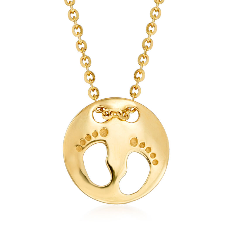 14kt Yellow Gold Open-Space Baby Feet Disc Necklace image number 0