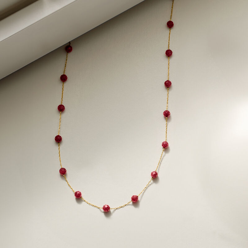 14.00 ct. t.w. Ruby Bead Station Necklace in 10kt Yellow Gold image number 1