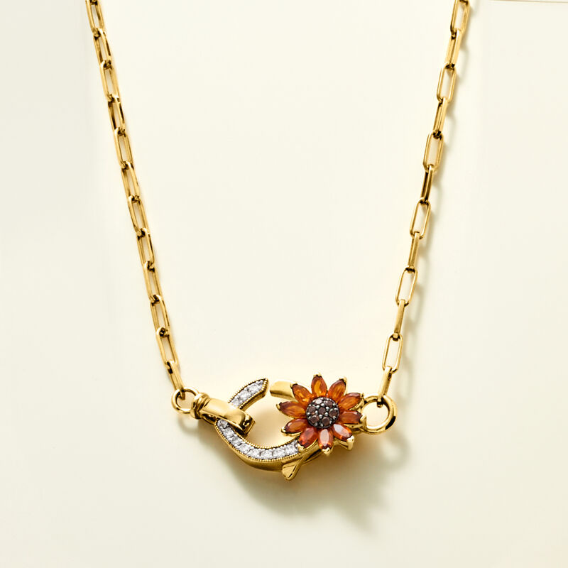 .60 ct. t.w. Citrine and .20 ct. t.w. Smoky Quartz Sunflower Necklace with .21 ct. t.w. Lab-Grown Diamonds in 18kt Gold Over Sterling image number 2