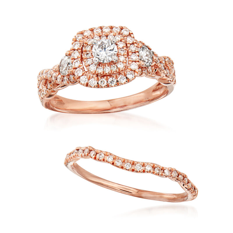 1.00 ct. t.w. Diamond Bridal Set: Engagement and Wedding Bands in 14kt Rose Gold image number 3