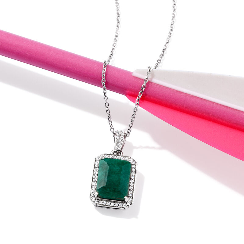 4.40 Carat Emerald and .24 ct. t.w. Diamond Pendant Necklace in Sterling Silver image number 2