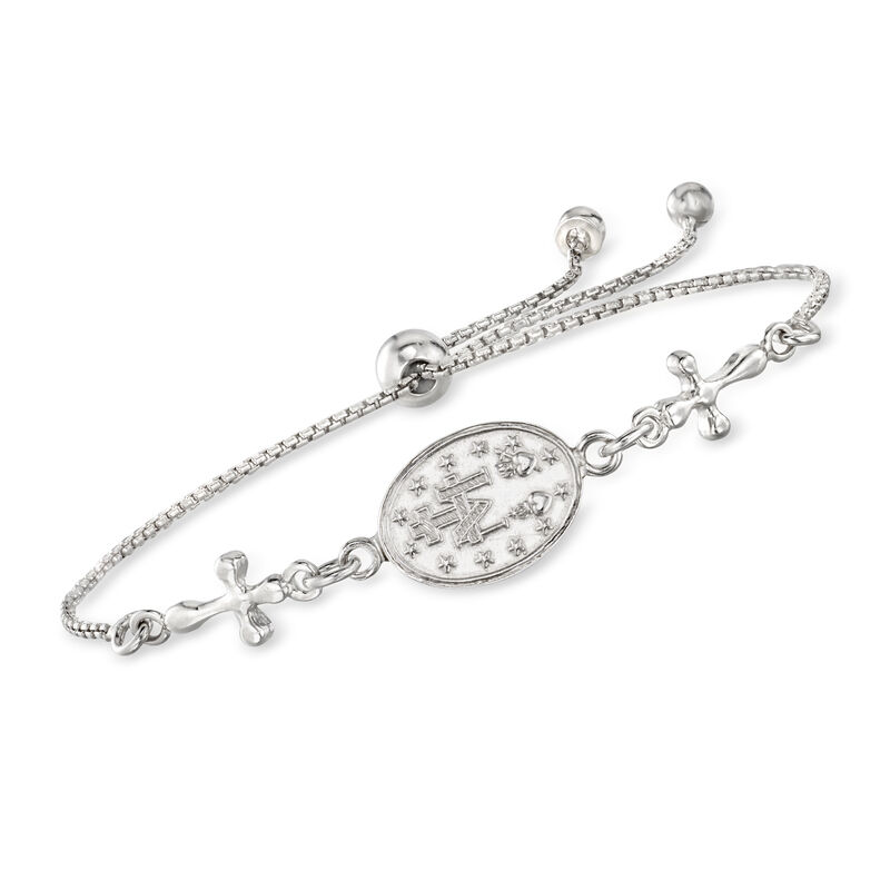 Italian Sterling Silver Miraculous Medal Bolo Bracelet   image number 2