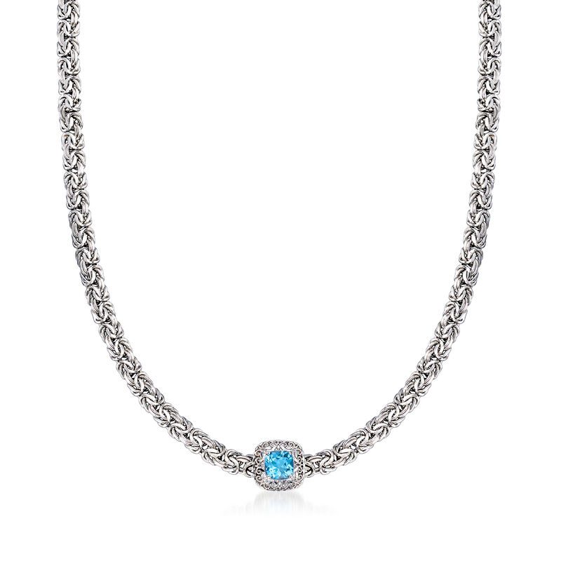 1.40 Carat Swiss Blue Topaz Byzantine Necklace in Sterling Silver image number 0