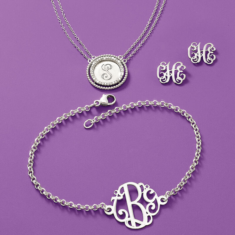 Sterling Silver Personalized Monogram Earrings  image number 2