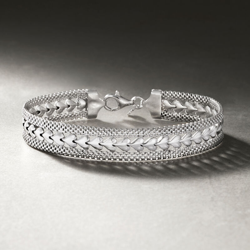 Italian Sterling Silver Heart-Motif Bracelet image number 4
