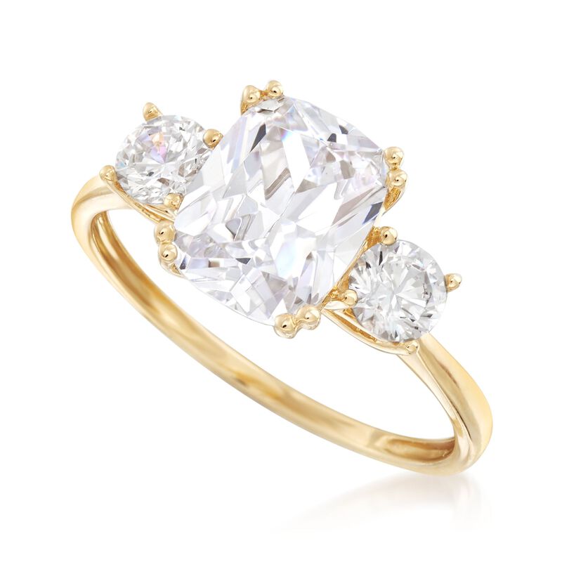 3.50 ct. t.w. CZ Three-Stone Ring in 14kt Yellow Gold image number 3
