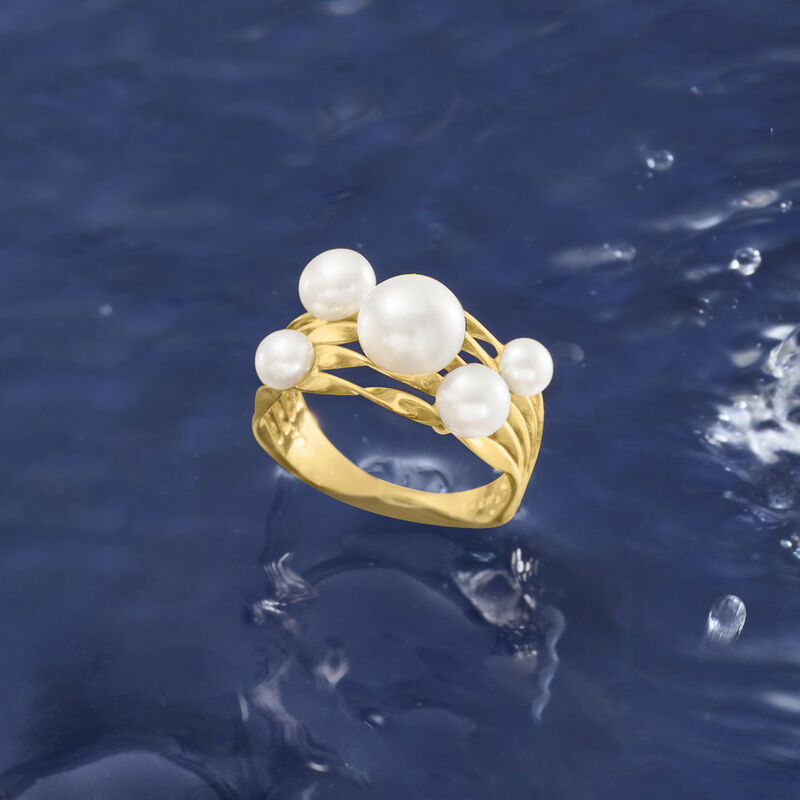 4-7.5mm Cultured Pearl Multi-Row Ring in 18kt Gold Over Sterling image number 3