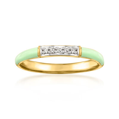 Pastel Green Enamel Ring with Diamonds in 18kt Gold Over Sterling