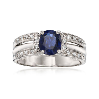 C. 2000 Vintage 1.03 Carat Sapphire Ring with .15 ct. t.w. Diamonds in Platinum