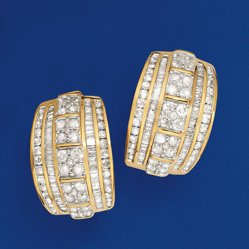3.00 ct. t.w. Round and Baguette Diamond Hoop Earrings in 18kt Gold Over Sterling. 3/4" image number 3