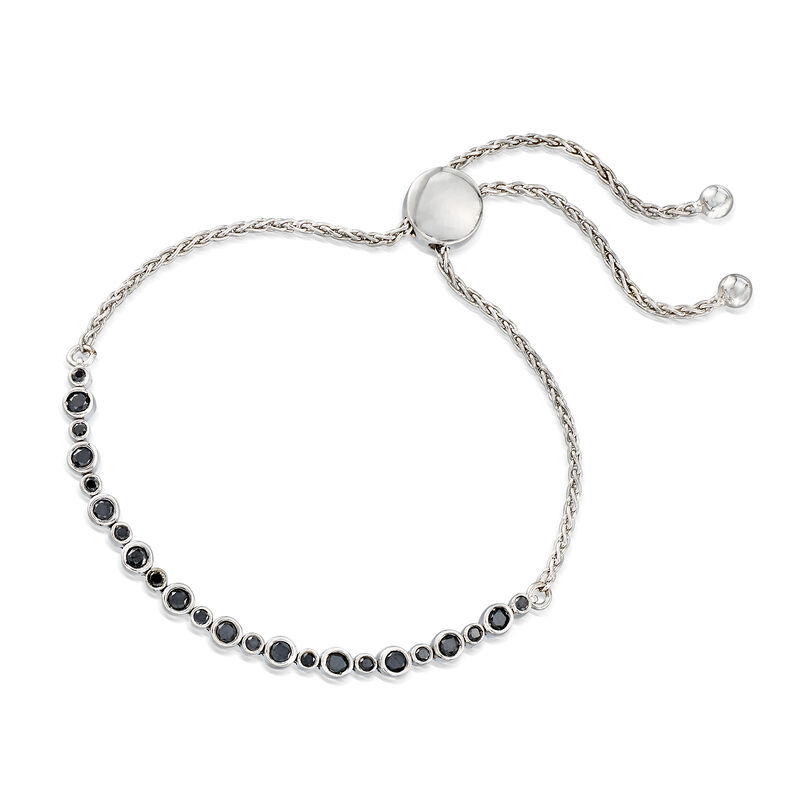 1.00 ct. t.w. Bezel-Set Black Diamond Bolo Bracelet in Sterling Silver image number 1