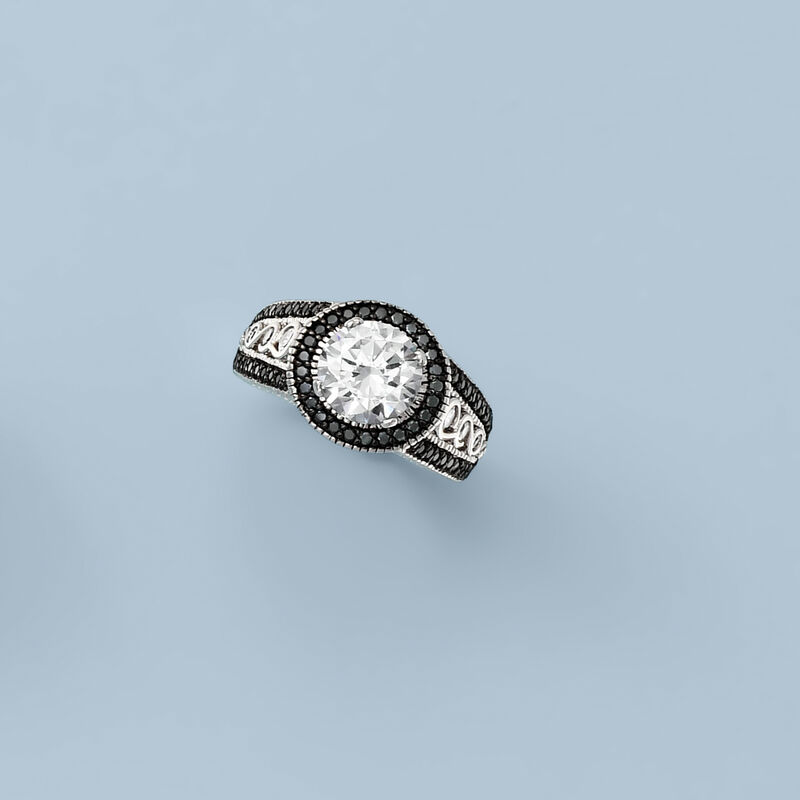2.20 ct. t.w. CZ and .80 ct. t.w. Black Spinel Ring in Sterling Silver image number 5