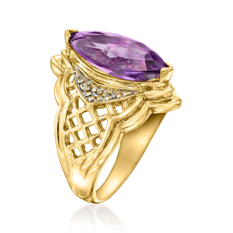C. 1990 Vintage 2.50 Carat Amethyst Ring with Diamonds in 10kt Yellow Gold. Size 5.75 image number 2