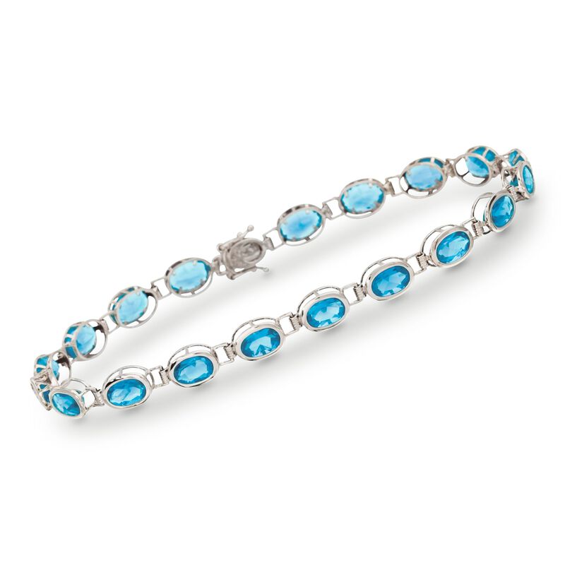 10.50 ct. t.w. Swiss Blue Topaz Line Bracelet in 14kt White Gold. 7&quot; image number 0