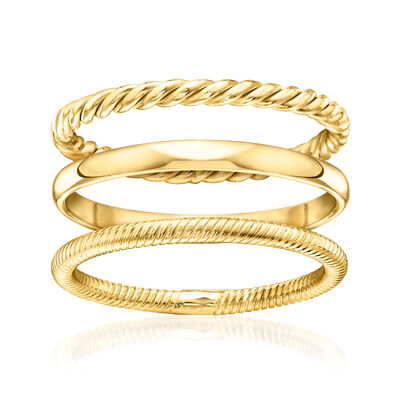 18kt Gold Over Sterling Jewelry Set: Three Stackable Rings