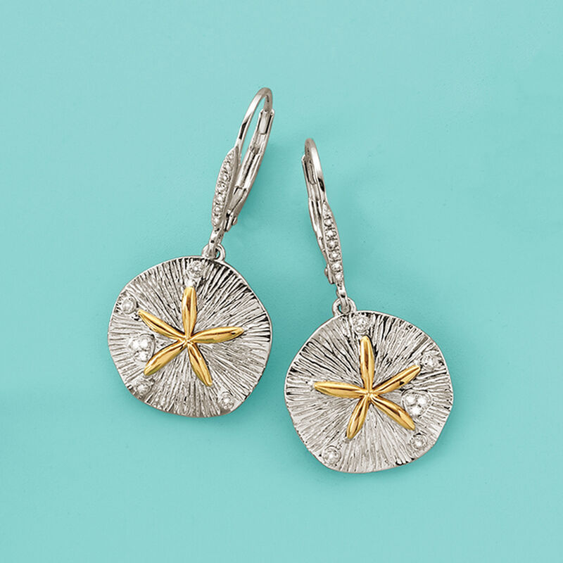 .10 ct. t.w. Diamond Sand Dollar Drop Earrings in Sterling Silver with 14kt Yellow Gold image number 2