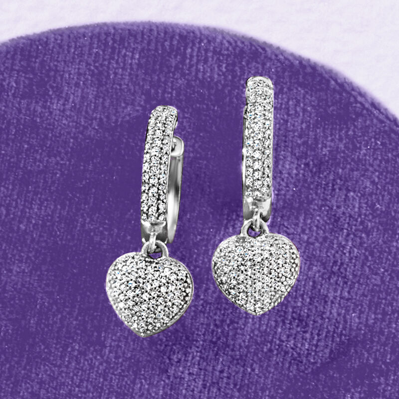 .50 ct. t.w. Diamond Heart Hoop Drop Earrings in Sterling Silver  image number 2