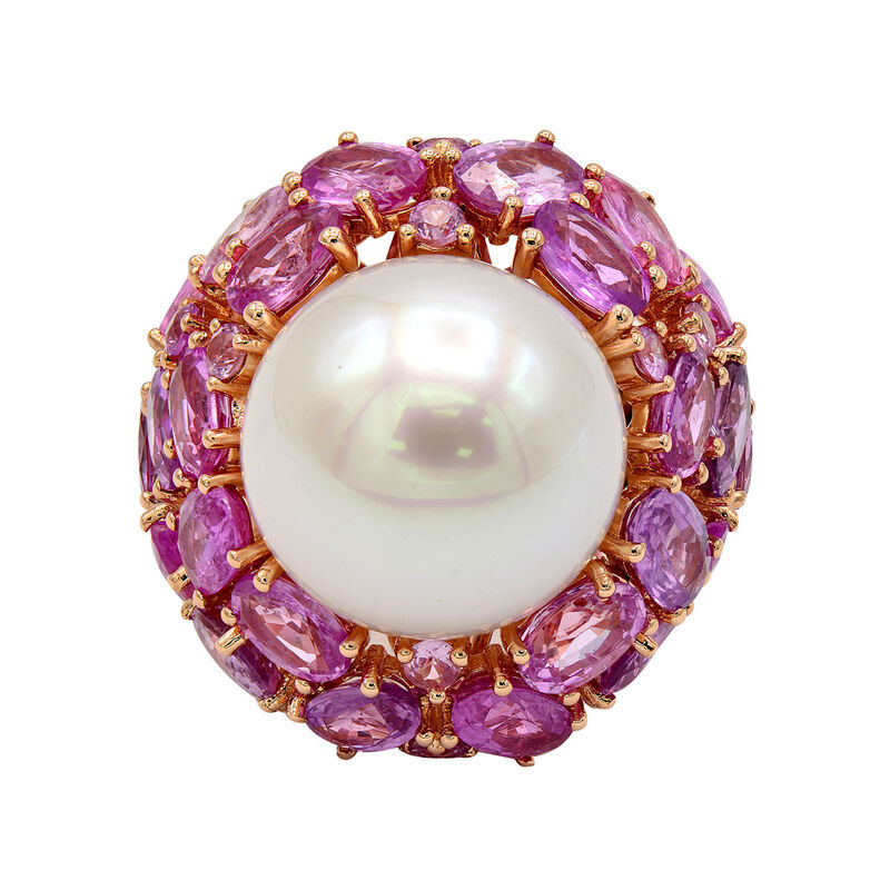 15-16mm Cultured South Sea Pearl and 14.00 ct. t.w. Pink Sapphire Cluster Ring in 18kt Rose Gold image number 0