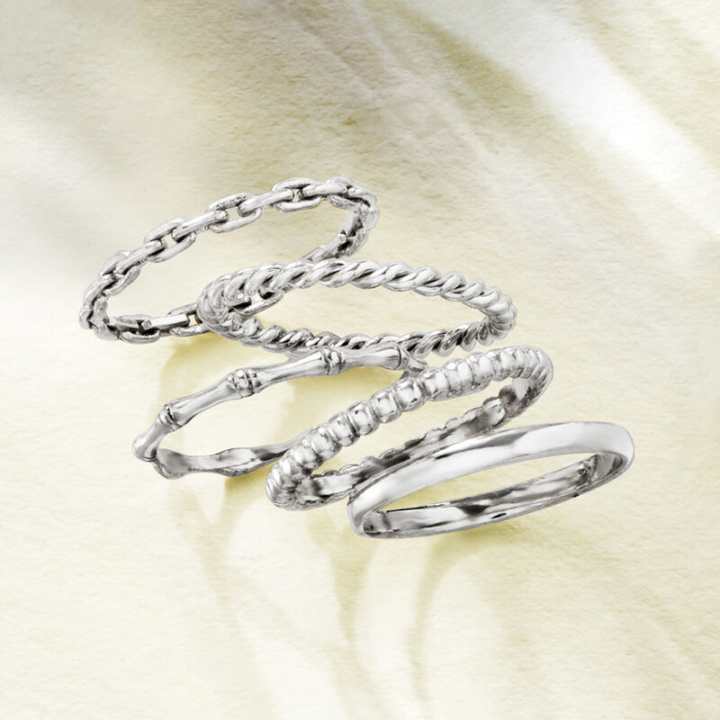 Sterling Silver Jewelry Set: Five Stackable Rings image number 4